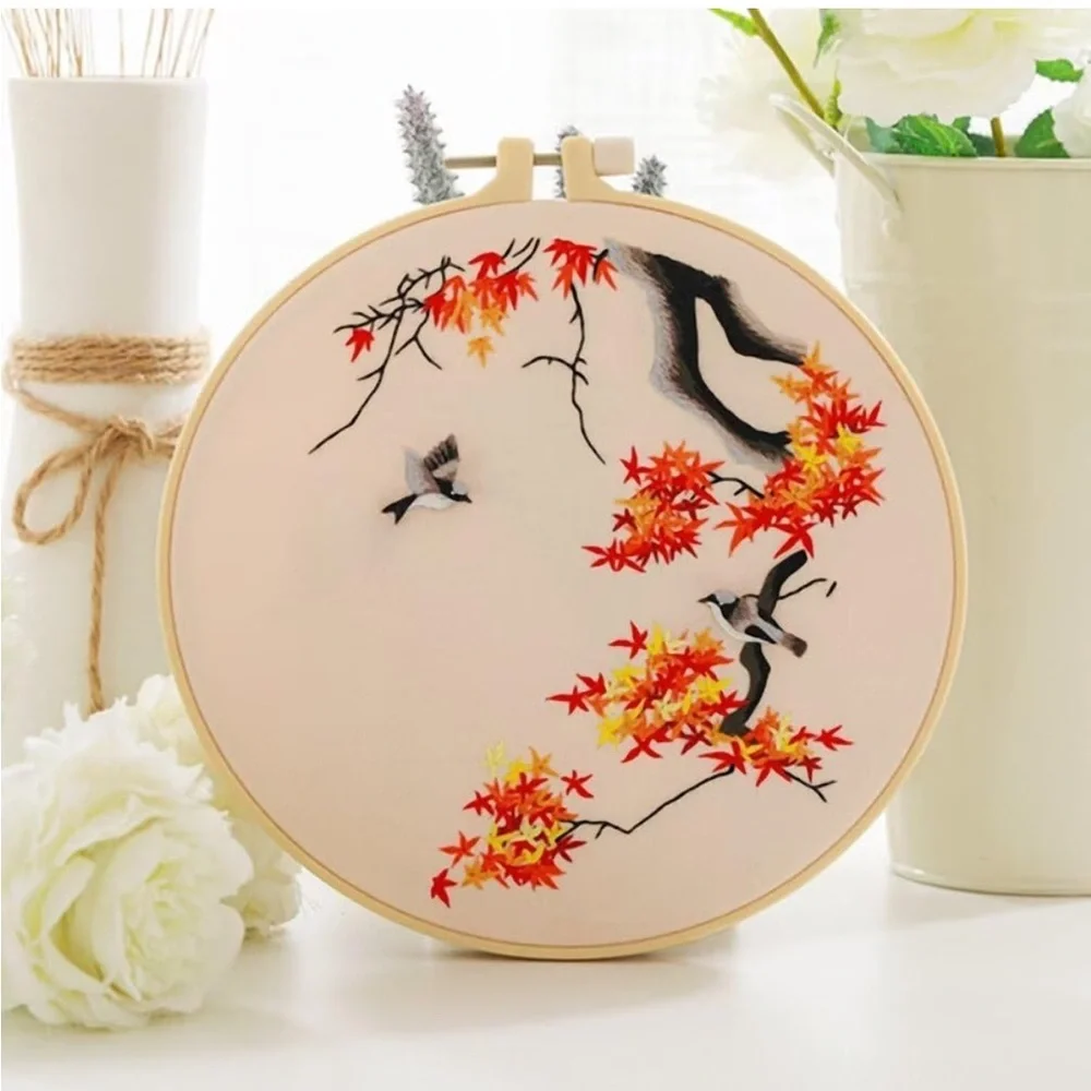 Embroidery DIY Art Kit Vibrant Red and Orange Art